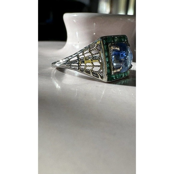 Art deco ANTIQUE CIRCA 1920 WHITE GOLD AND SAPPHIRE RING - Picture 6 of 9